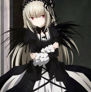 Rating: Safe Score: 0 Tags: 1girl black_dress black_wings closed_mouth detached_collar dress expressionless feathered_wings feathers frills hairband image long_hair long_sleeves looking_at_viewer red_eyes ribbon rose silver_hair solo suigintou very_long_hair wings User: admin