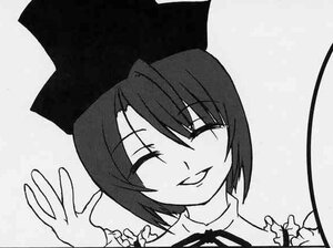 Rating: Safe Score: 0 Tags: 1girl ^_^ closed_eyes greyscale hat image monochrome short_hair smile solo souseiseki waving User: admin