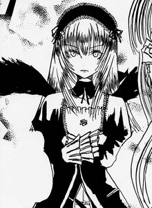 Rating: Safe Score: 0 Tags: 1girl bangs black_wings closed_mouth dress eyebrows_visible_through_hair greyscale hairband holding image long_hair long_sleeves looking_at_viewer monochrome solo standing suigintou wings User: admin