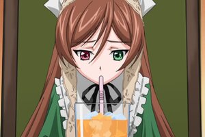 Rating: Safe Score: 0 Tags: 1girl brown_hair cup drinking_straw frills green_eyes heterochromia image long_hair red_eyes simple_background solo suiseiseki User: admin