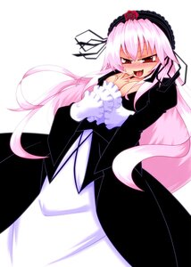 Rating: Safe Score: 3 Tags: 1girl blush breasts dress flower frills hairband image juliet_sleeves lolita_hairband long_hair long_sleeves looking_at_viewer open_mouth pink_hair red_eyes smile solo suigintou tongue tongue_out very_long_hair User: admin