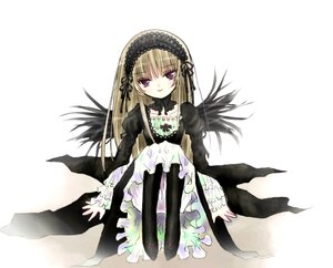 Rating: Safe Score: 0 Tags: 1girl black_dress dress frills full_body hairband image long_hair long_sleeves looking_at_viewer simple_background sitting solo suigintou white_background User: admin