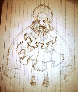 Rating: Safe Score: 0 Tags: 1girl bonnet dress frills image long_hair long_sleeves looking_at_viewer monochrome shinku sketch solo standing traditional_media very_long_hair User: admin