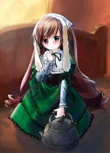 Rating: Safe Score: 0 Tags: 1girl bangs blush brown_hair corset dress drill_hair flat_chest frills green_dress green_eyes hat head_scarf heterochromia image koowa lolita_fashion long_hair long_sleeves looking_at_viewer red_eyes ribbon rozen_maiden solo suiseiseki twin_drills twintails very_long_hair watering_can User: admin