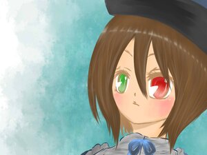 Rating: Safe Score: 0 Tags: 1girl black_headwear blush brown_hair closed_mouth green_eyes hair_between_eyes hat heterochromia image looking_at_viewer red_eyes ribbon short_hair simple_background solo souseiseki User: admin