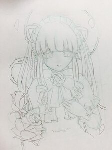 Rating: Safe Score: 0 Tags: 1girl bangs dress flower image long_hair long_sleeves looking_at_viewer monochrome rose shinku sketch solo traditional_media twintails upper_body User: admin