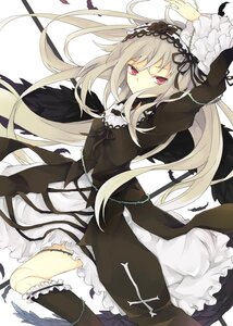 Rating: Safe Score: 0 Tags: 1girl black_ribbon black_wings boots dress feathers flower frills hairband image lolita_hairband long_hair long_sleeves looking_at_viewer red_eyes ribbon rose silver_hair solo suigintou wings User: admin