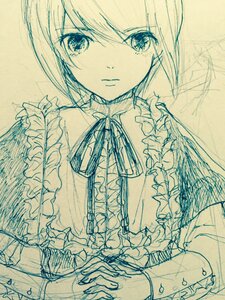 Rating: Safe Score: 0 Tags: 1girl auto_tagged eyebrows_visible_through_hair frills image monochrome short_hair sketch solo souseiseki upper_body User: admin
