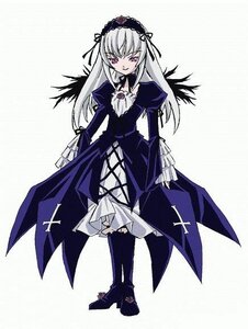 Rating: Safe Score: 0 Tags: 1girl black_wings boots dress frills full_body hairband image juliet_sleeves long_hair long_sleeves looking_at_viewer pink_eyes puffy_sleeves rose silver_hair simple_background solo standing suigintou white_background wings User: admin