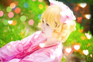 Rating: Safe Score: 0 Tags: 1girl blonde_hair blue_eyes blurry blurry_background depth_of_field flower hinaichigo japanese_clothes kimono outdoors solo upper_body User: admin