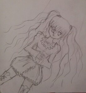 Rating: Safe Score: 0 Tags: 1girl boots cross-laced_footwear dress frills hair_ornament image kirakishou long_hair long_sleeves looking_at_viewer monochrome solo traditional_media very_long_hair User: admin