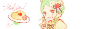 Rating: Safe Score: 0 Tags: 1girl eating food green_hair hair_ornament heart image kanaria solo striped white_background User: admin
