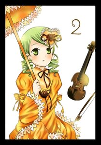 Rating: Safe Score: 0 Tags: 1girl :o black_border blonde_hair dress drill_hair eighth_note green_eyes green_hair image instrument juliet_sleeves kanaria letterboxed long_sleeves looking_at_viewer music musical_note puffy_sleeves ribbon solo twin_drills violin User: admin