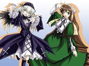 Rating: Safe Score: 0 Tags: 2girls brown_hair cross-laced_clothes dress frilled_sleeves frills green_dress green_eyes hairband head_scarf heterochromia image limit_break lolita_hairband long_hair long_sleeves multiple_girls open_mouth pair pink_eyes pose red_eyes rozen_maiden silver_hair simple_background smile suigintou suiseiseki very_long_hair white_background wings User: admin