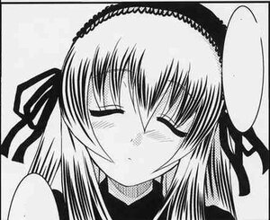 Rating: Safe Score: 0 Tags: 1girl blush closed_eyes greyscale hair_ribbon image monochrome ribbon simple_background solo suigintou upper_body User: admin