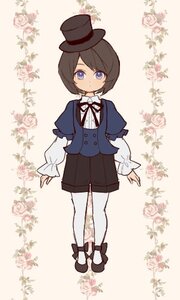 Rating: Safe Score: 0 Tags: 1girl blue_eyes brown_hair flower full_body hat image juliet_sleeves long_sleeves looking_at_viewer pantyhose puffy_sleeves ribbon rose shirt shoes short_hair shorts solo souseiseki standing striped striped_legwear top_hat vertical_stripes white_legwear User: admin