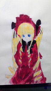 Rating: Safe Score: 0 Tags: 1girl auto_tagged bangs blonde_hair blue_eyes bonnet bow bowtie dress drill_hair image long_hair long_sleeves looking_at_viewer photo red_dress shinku simple_background solo twin_drills twintails very_long_hair User: admin