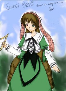 Rating: Safe Score: 0 Tags: 1girl brown_hair dress frills green_dress green_eyes hat heterochromia image long_hair long_sleeves looking_at_viewer red_eyes solo standing suiseiseki very_long_hair User: admin