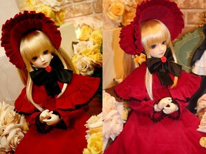 Rating: Safe Score: 0 Tags: 3girls bangs blonde_hair blue_eyes bonnet bow bowtie doll dress flower frills hat long_hair long_sleeves looking_at_viewer multiple_girls pink_bow red_dress rose shinku sitting solo teacup twintails very_long_hair User: admin