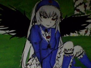 Rating: Safe Score: 0 Tags: 1girl black_wings dress feathered_wings frills hairband image leg_garter long_hair long_sleeves outdoors rose sitting solo suigintou very_long_hair wings User: admin