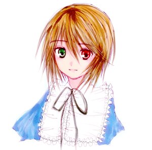 Rating: Safe Score: 0 Tags: 1girl blonde_hair blue_dress closed_mouth frills green_eyes heterochromia image looking_at_viewer red_eyes ribbon short_hair simple_background solo souseiseki upper_body vertical_stripes white_background white_shirt User: admin