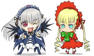 Rating: Safe Score: 0 Tags: 2girls black_wings blonde_hair bonnet chibi dress drill_hair hairband image long_hair long_sleeves multiple_girls one_eye_closed open_mouth pair shinku silver_hair suigintou wings User: admin