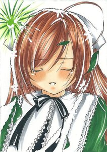 Rating: Safe Score: 0 Tags: 1girl blush brown_hair closed_eyes dress eyebrows_visible_through_hair hat image long_hair long_sleeves ribbon solo suiseiseki tears User: admin