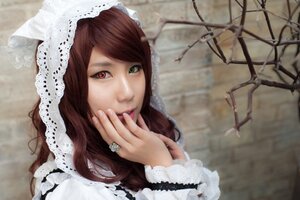 Rating: Safe Score: 0 Tags: 1girl blurry brown_hair closed_mouth green_eyes heterochromia jewelry lips lolita_fashion long_hair looking_at_viewer nail_polish outdoors red_eyes solo suiseiseki User: admin