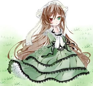 Rating: Safe Score: 0 Tags: 1girl blush brown_hair dress frills grass green_dress green_eyes heterochromia image lolita_fashion long_hair long_sleeves looking_at_viewer red_eyes ribbon solo suiseiseki very_long_hair User: admin