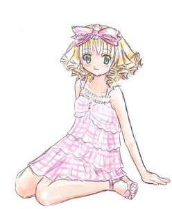 Rating: Safe Score: 0 Tags: 1girl blonde_hair blush bow curly_hair dress full_body green_eyes hair_bow hina_ichigo hinaichigo image looking_at_viewer pink_bow pink_dress sandals short_hair simple_background sitting sleeveless sleeveless_dress solo white_background User: admin