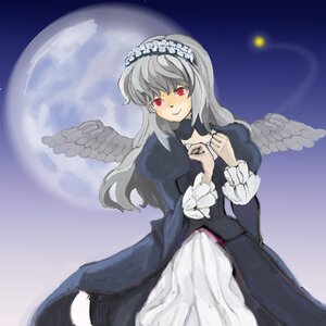 Rating: Safe Score: 0 Tags: 1girl angel_wings dress feathered_wings full_moon image long_hair long_sleeves moon night red_eyes smile solo suigintou white_wings wings User: admin