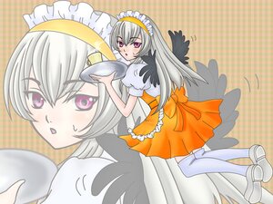 Rating: Safe Score: 0 Tags: 1girl angel_wings apron bird_wings black_wings blush cup enmaided feathered_wings grey_hair image long_hair maid maid_headdress mug pink_eyes plaid plaid_background silver_hair solo suigintou thighhighs tray waitress white_legwear wings zettai_ryouiki zoom_layer User: admin