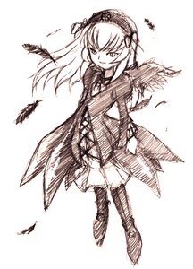 Rating: Safe Score: 0 Tags: 1girl bird black_feathers black_wings boots dress feathered_wings feathers full_body hairband image long_hair long_sleeves looking_at_viewer monochrome simple_background solo standing suigintou white_background wings User: admin