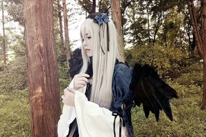 Rating: Safe Score: 0 Tags: 1girl blonde_hair blue_eyes flower hair_flower hair_ornament lips long_hair outdoors solo suigintou tree white_hair wings User: admin