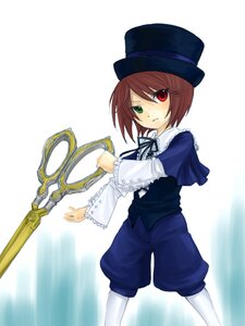 Rating: Safe Score: 0 Tags: 1girl brown_hair frills green_eyes hat heterochromia holding image long_sleeves looking_at_viewer pants red_eyes ribbon short_hair solo souseiseki standing top_hat white_legwear User: admin