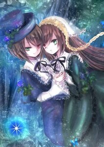 Rating: Safe Score: 0 Tags: 2girls black_ribbon blue_dress bonnet brown_hair closed_mouth commentary_request dress eyelashes flower frilled_sleeves frills green_dress green_eyes hand_on_another's_back hat hat_flower heterochromia highres himemurasaki holding_hands image interlocked_fingers layered_sleeves leaf long_hair long_sleeves looking_at_viewer multiple_girls pair red_eyes ribbon rozen_maiden short_hair siblings sisters smile souseiseki suiseiseki top_hat twins very_long_hair wide_sleeves User: admin