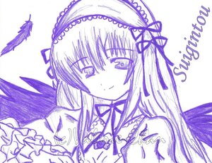 Rating: Safe Score: 0 Tags: 1girl akemi_homura black_wings dress feathered_wings frills hairband image long_hair long_sleeves looking_at_viewer monochrome ribbon simple_background smile solo suigintou traditional_media upper_body white_background wings User: admin