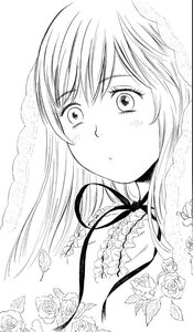 Rating: Safe Score: 0 Tags: 1girl blush flower greyscale image long_hair looking_at_viewer monochrome ribbon rose solo suiseiseki white_rose User: admin