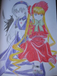 Rating: Safe Score: 0 Tags: 2girls black_wings blonde_hair bow dress flower frills hairband image long_hair long_sleeves looking_at_viewer multiple_girls pair photo red_dress red_eyes rose shikishi shinku smile standing suigintou traditional_media very_long_hair watercolor_(medium) wings User: admin