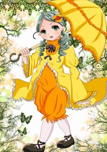 Rating: Safe Score: 0 Tags: 1girl auto_tagged blush dress drill_hair flower green_eyes holding_umbrella image kanaria long_hair long_sleeves mary_janes open_mouth pantyhose parasol shoes smile solo standing twin_drills umbrella User: admin