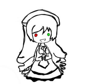 Rating: Safe Score: 0 Tags: 1girl :d chibi dress frills green_eyes hat heterochromia image long_hair long_sleeves looking_at_viewer monochrome open_mouth red_eyes simple_background smile solo suiseiseki very_long_hair white_background User: admin