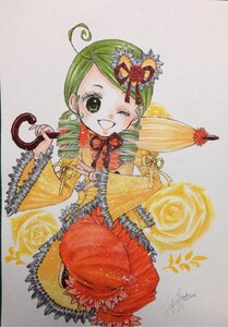 Rating: Safe Score: 0 Tags: 1girl ahoge dress drill_hair frills full_body green_eyes green_hair image kanaria long_hair long_sleeves one_eye_closed rose smile solo traditional_media twin_drills umbrella wide_sleeves User: admin