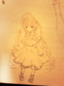 Rating: Safe Score: 0 Tags: 1girl auto_tagged dress full_body image long_hair looking_at_viewer monochrome shinku shoes solo standing traditional_media very_long_hair User: admin