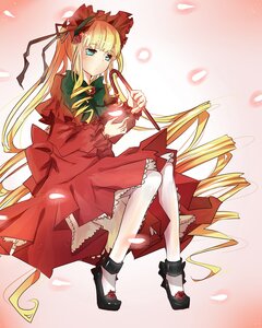 Rating: Safe Score: 0 Tags: 1girl blonde_hair blue_eyes bonnet bow dress drill_hair flower full_body image long_hair long_sleeves petals red_dress rose shinku shoes solo twintails very_long_hair User: admin