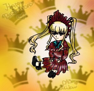 Rating: Safe Score: 0 Tags: 1girl blonde_hair blue_eyes blurry bonnet bow dress full_body image long_hair long_sleeves looking_at_viewer red_dress shinku sidelocks solo twintails very_long_hair User: admin