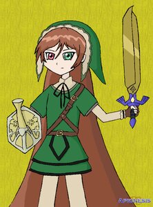 Rating: Safe Score: 0 Tags: 1girl brown_hair dress gloves green_dress green_eyes heterochromia holding image long_hair long_sleeves red_eyes simple_background solo suiseiseki sword weapon yellow_background User: admin