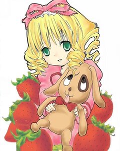 Rating: Safe Score: 0 Tags: 1girl apple blonde_hair bow drill_hair food fruit grapes green_eyes hina_ichigo hinaichigo holding_fruit image object_namesake pink_bow solo strawberry tomato twin_drills watermelon User: admin