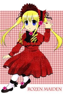 Rating: Safe Score: 0 Tags: 1girl blonde_hair blue_eyes bonnet bow bowtie dress flower full_body image long_hair long_sleeves looking_at_viewer pink_rose red_dress rose shinku shoes sidelocks solo twintails User: admin