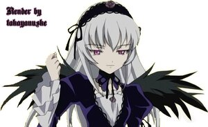 Rating: Safe Score: 0 Tags: 1girl black_wings detached_collar dress flower frills hairband image long_hair long_sleeves looking_at_viewer pink_eyes rose silver_hair simple_background solo suigintou upper_body white_background wings User: admin