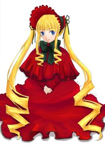 Rating: Safe Score: 0 Tags: 1girl blonde_hair blue_eyes bonnet bow bowtie capelet dress drill_hair green_bow image long_hair long_sleeves looking_at_viewer red_dress shinku simple_background solo twintails very_long_hair white_background User: admin